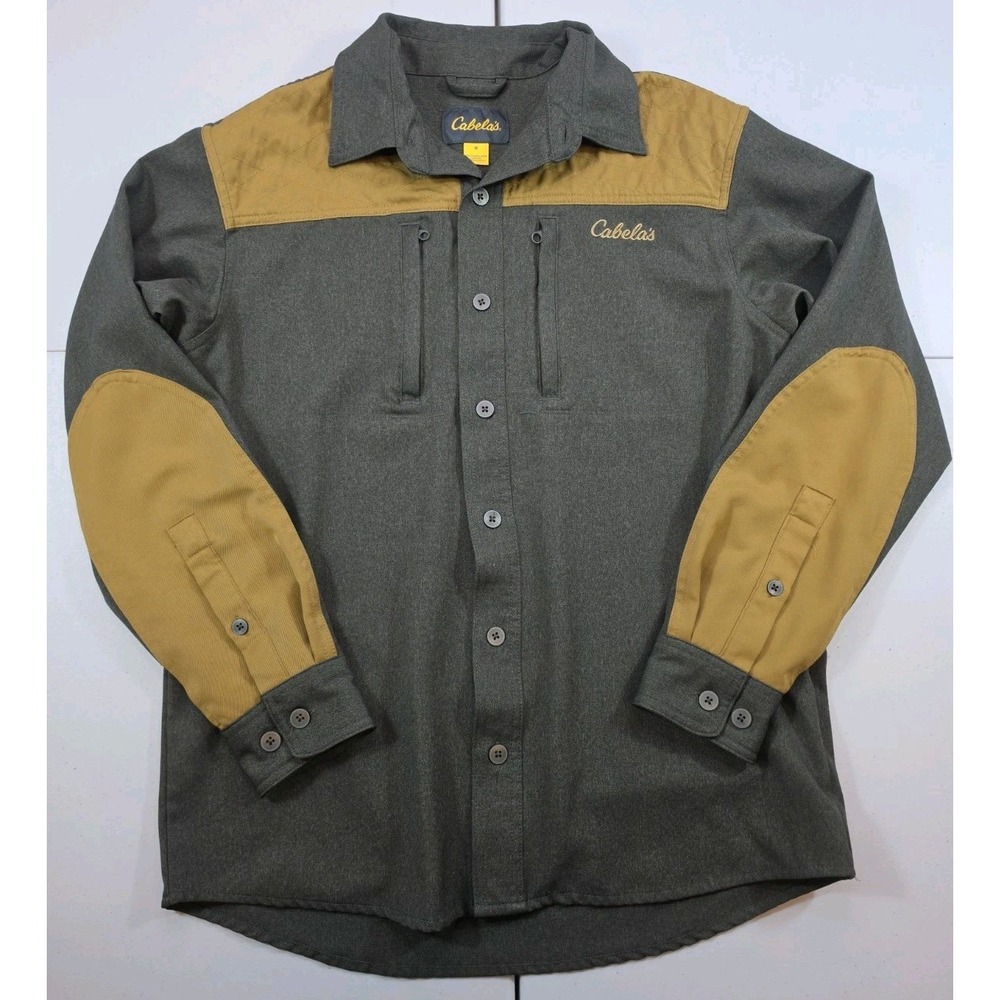 Cabela's Men's M Shooting Shirt Green Quilted Shoulder Shooting Pad Hunting
